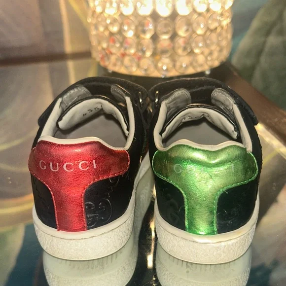 Gucci | Shoes | Gucci Kids Black Sneakers With Red And Green  Gucci Kids Black Sneakers with Green and Red Stripes main image 1